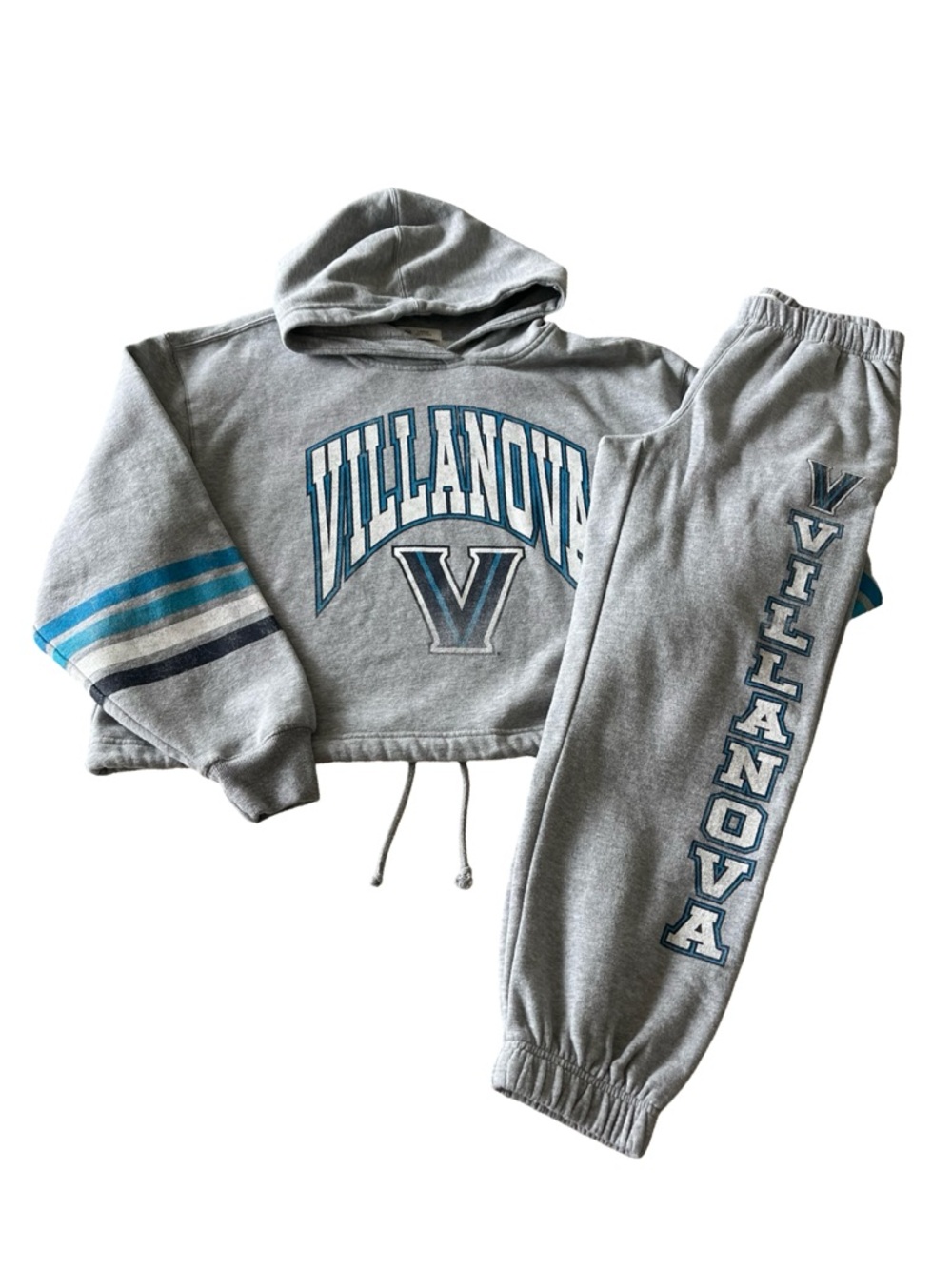 ‘47 Brand Villanova Women’s Gray Cropped Hoodie Large & Joggers Small-Set